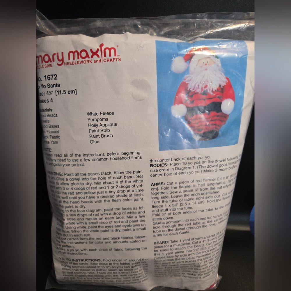 NOS Mary Maxim Yo Yo Santa Craft Kit